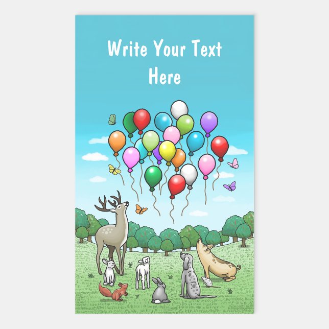 Animals with Party Balloons Rectangular Sticker (Creator Uploaded)