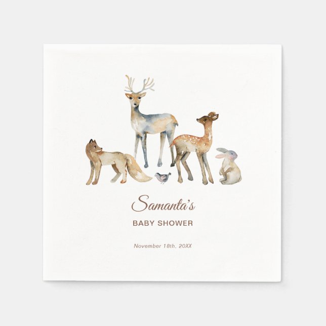 Animals Woodland Baby Shower Napkins (Front)