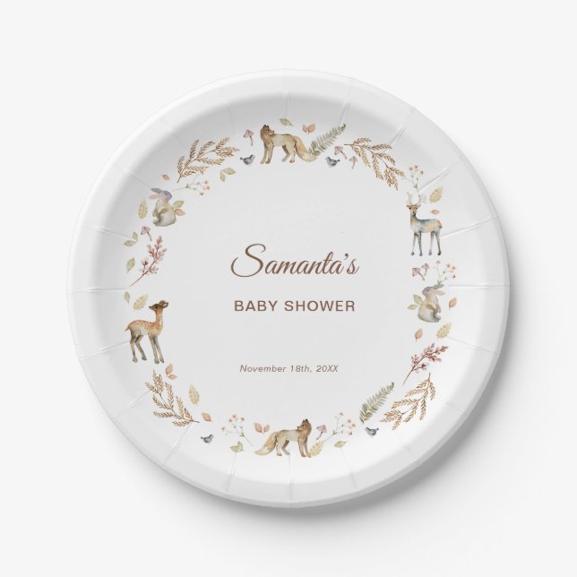 Animals Woodland Baby Shower Paper Plates (Front)