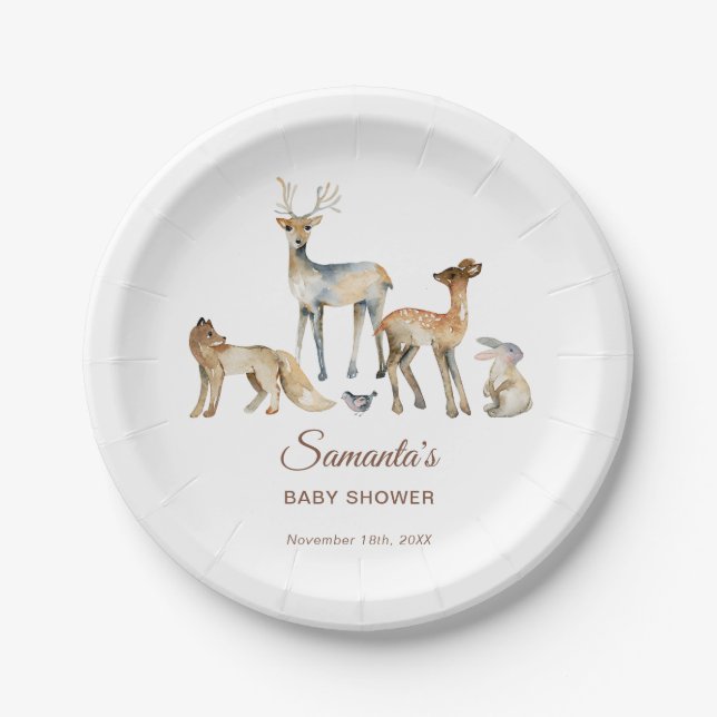 Animals Woodland Baby Shower Paper Plates (Front)