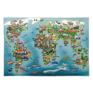 Animals World Map Cloth Placemat