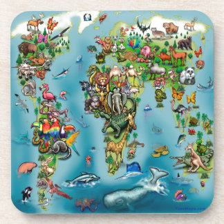 Animals World Map Drink Coaster