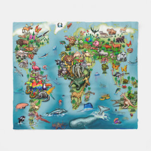 Animals World Map Fleece Blanket