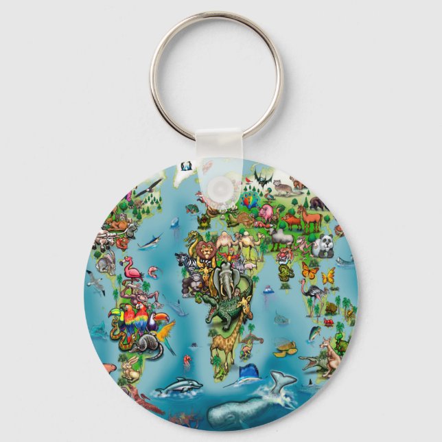 Animals World Map Keychain (Front)