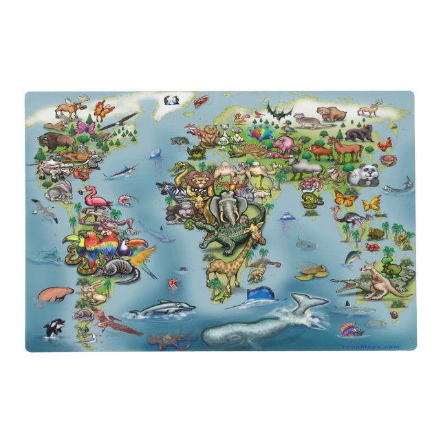 Animals World Map large blanket Placemat (Front)