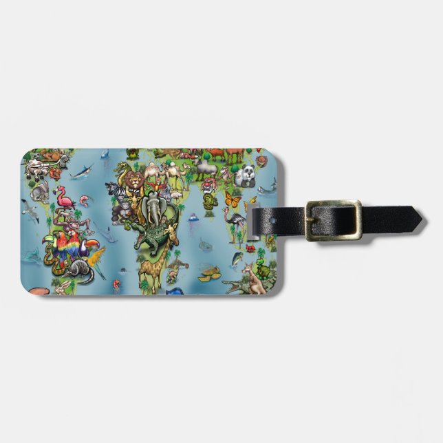 Animals World Map Luggage Tag (Front Horizontal)