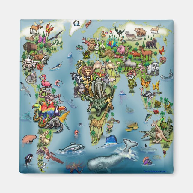 Animals World Map Magnet (Front)