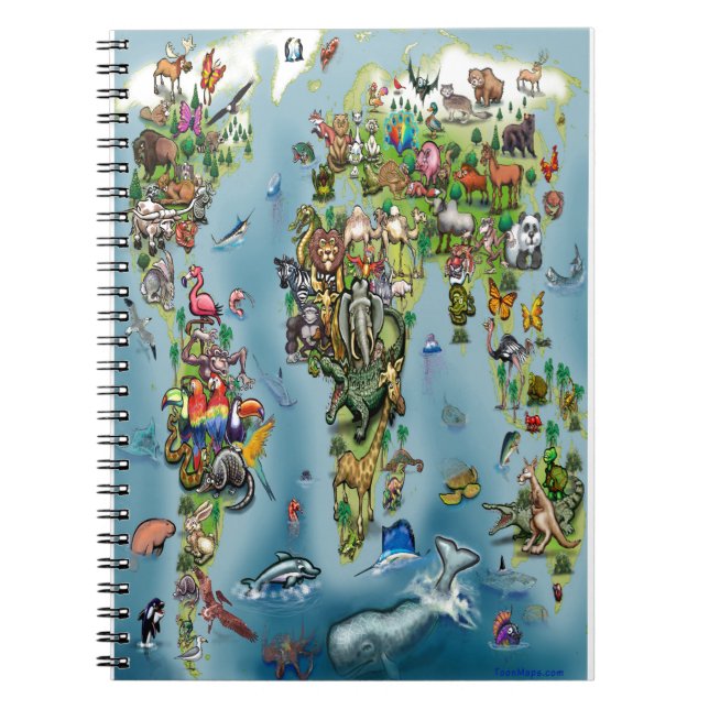 Animals World Map Notebook (Front)