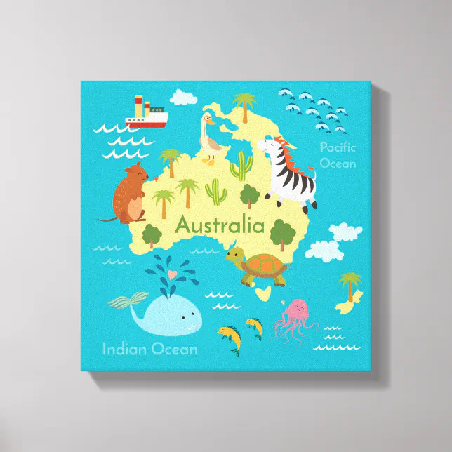 Animals World Map of Australia For Kids Canvas Print | Zazzle