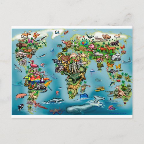 Animals World Map Postcard