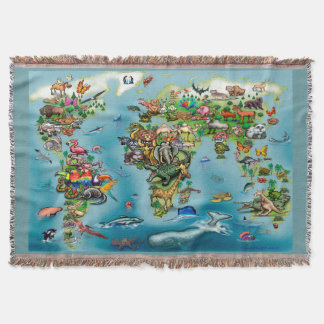 Animals World Map Throw Blanket