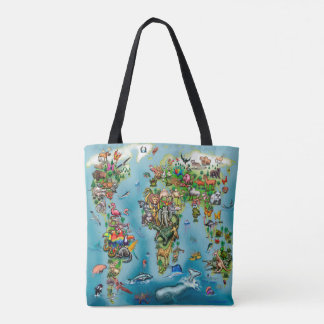 Animals World Map Tote Bag