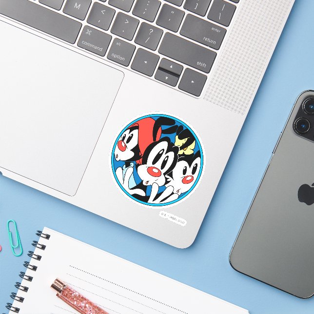 Animaniacs | Warner Siblings Circle Graphic Sticker (Laptop w/ iPhone)