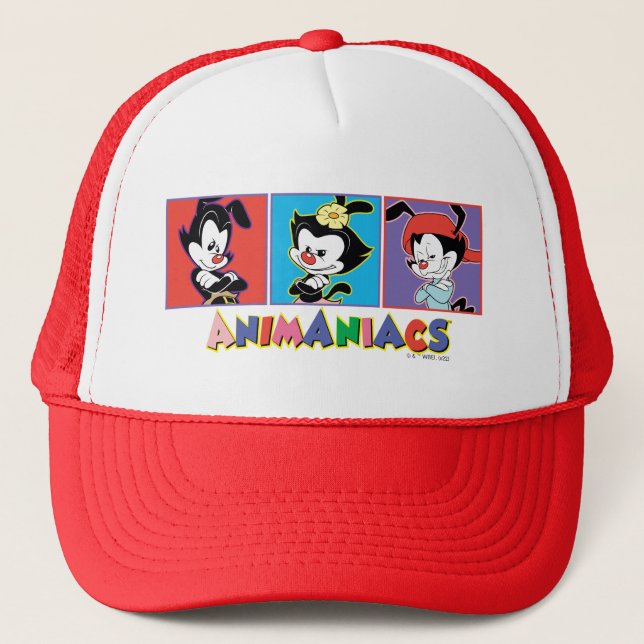 Animaniacs | Yakko, Dot, & Wakko Panel Graphic Trucker Hat (Front)