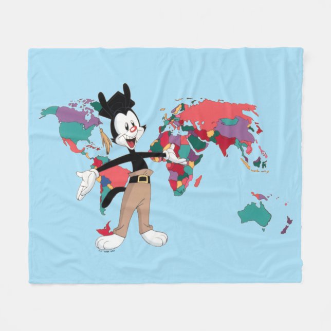 Animaniacs | Yakko's World Map Graphic Fleece Blanket (Front (Horizontal))
