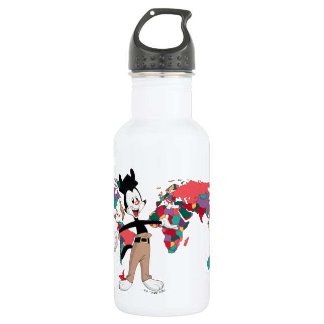 Animaniacs | Yakko's World Map Graphic Stainless Steel Water Bottle (Front)