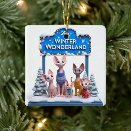 Animated 3D Sphynx Family Christmas Ornament