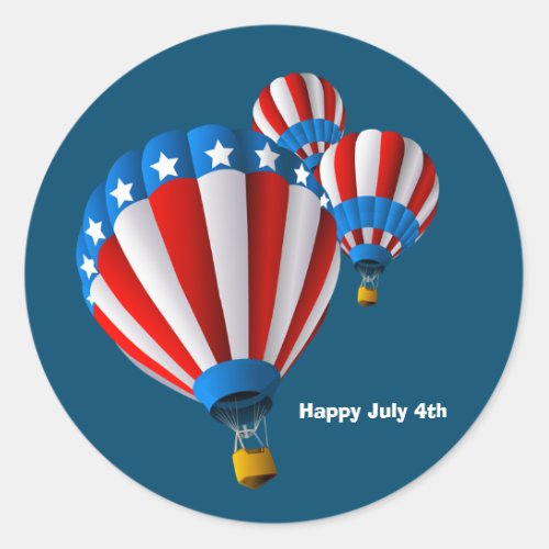 Animated American Flag July 4th Hot Air balloon Classic Round Sticker