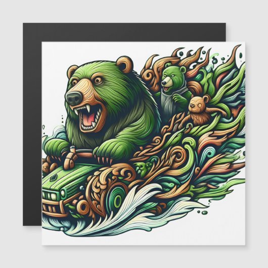 Animated Bears Riding a Green Car (Front/Back)