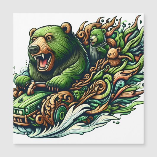 Animated Bears Riding a Green Car  (Front)