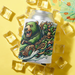 Animated Bears Riding a Green Car  Can Cooler