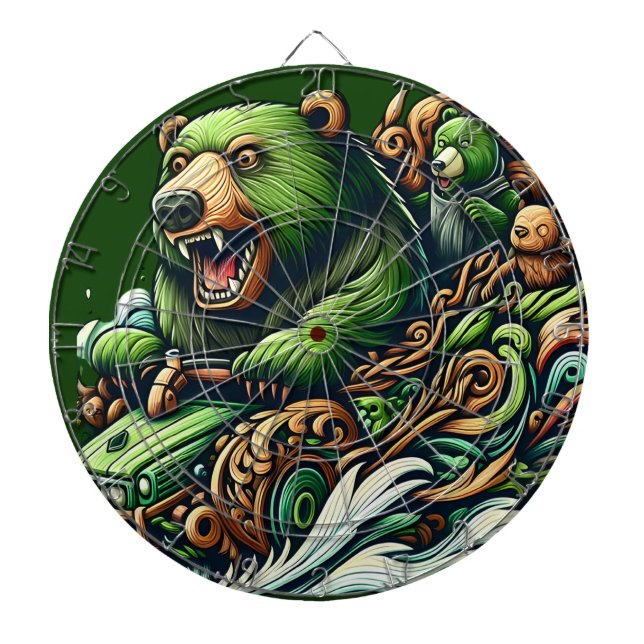 Animated Bears Riding a Green Car  Dart Board (Front)