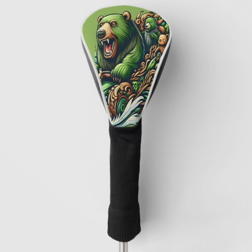 Animated Bears Riding a Green Car  Golf Head Cover