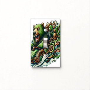 Animated Bears Riding a Green Car Light Switch Cover