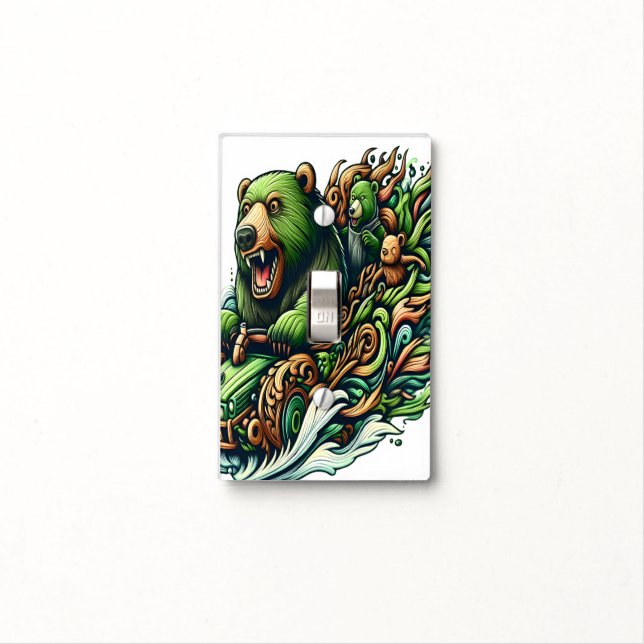Animated Bears Riding a Green Car  Light Switch Cover (In Situ)
