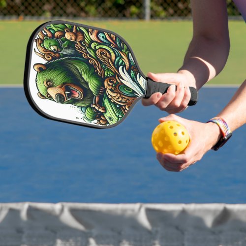 Animated Bears Riding a Green Car  Pickleball Paddle