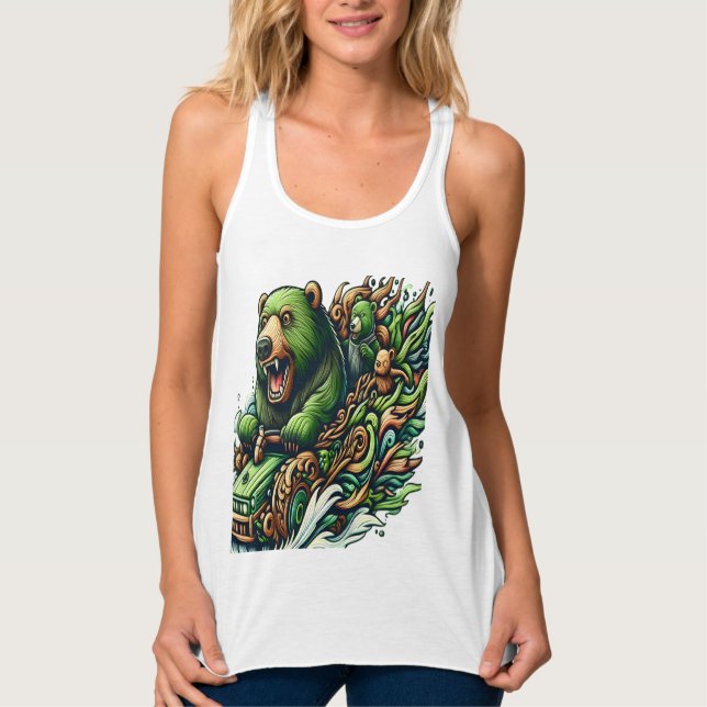 Animated Bears Riding a Green Car  Tank Top (Front)