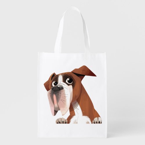 Animated Boxer Dog  Grocery Bag