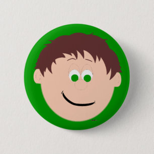 Animated Brown Hair Green Eyed Boys Face Button