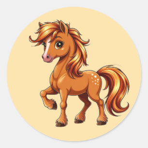 Animated Brown Horse Rearing Classic Round Sticker