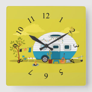 Animated Camper Trailer Square Wall Clock