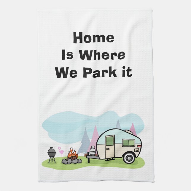 Animated camping trailer kitchen towel (Vertical)