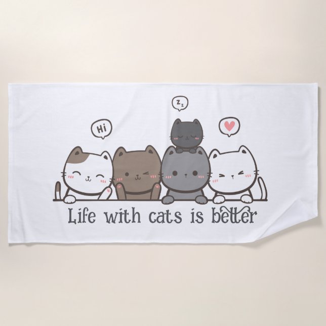 Animated Cat Beach Towel – cat owners gifts (Front)
