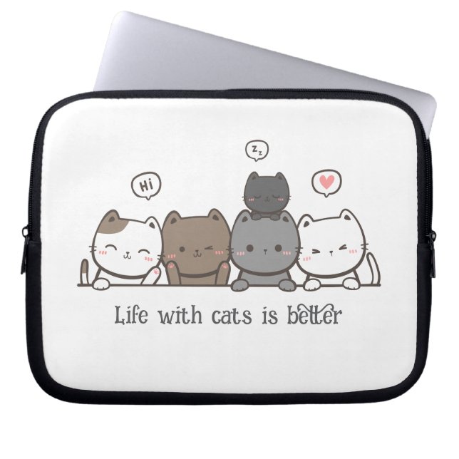Animated Cat Laptop Sleeve, cat lover Custom Gift  Sleeve (Front)