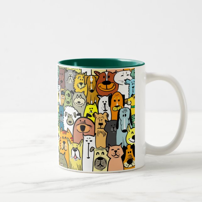 Animated cats and dogs illustrations Two-Tone coffee mug (Right)