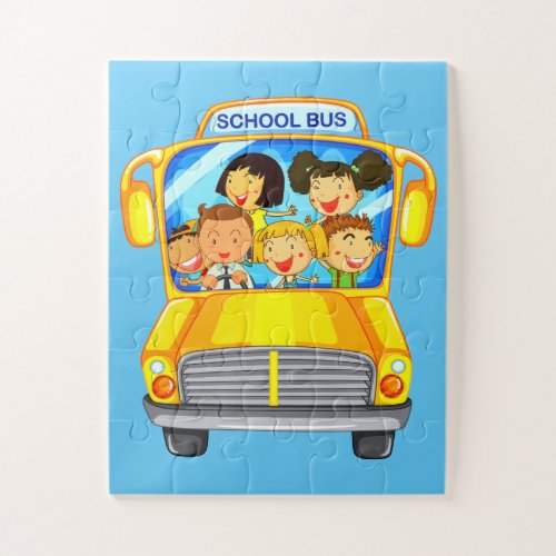 Animated children in school bus jigsaw puzzle