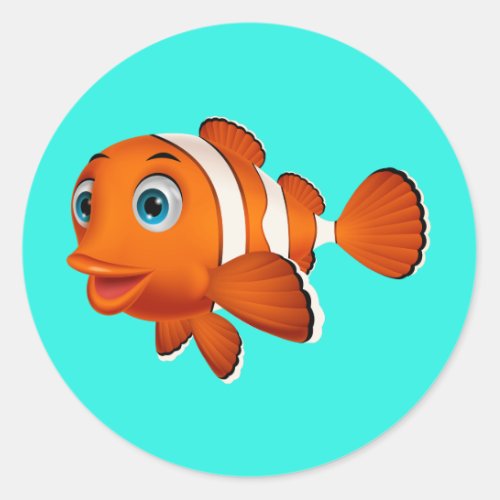 Animated Clown Fish Classic Round Sticker