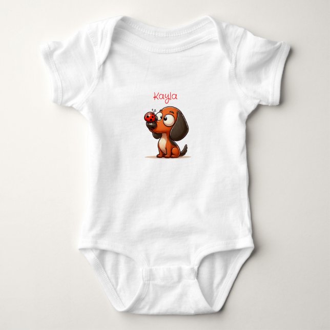 Animated Dachshund and Lady Bug  Baby Bodysuit (Front)