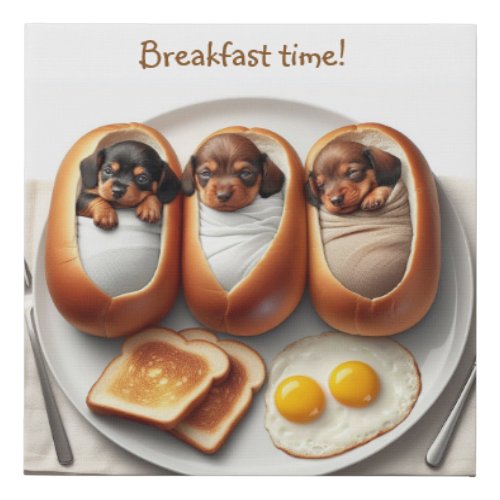 Animated Dachshund Breakfast Sausages Faux Canvas Print