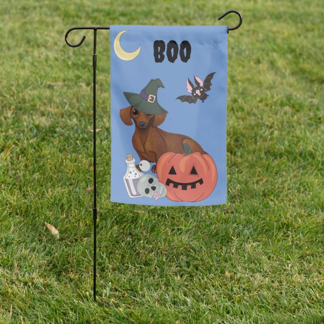 Animated Dachshund Halloween  Garden Flag (In SItu)
