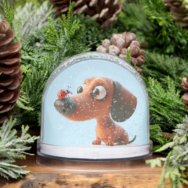 ANIMATED DACHSHUND LADY BUG SNOW GLOBE (Winter)