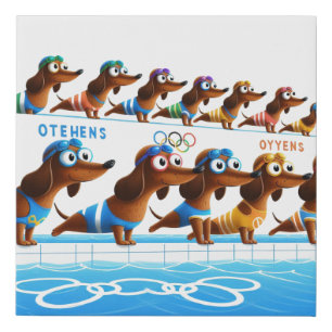 Animated Dachshund Swim Team Faux Canvas Print