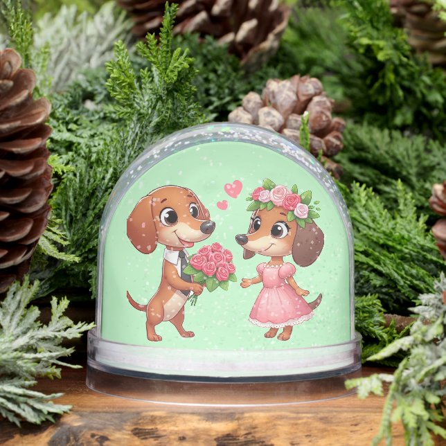 Animated Dachshund Valentine  Snow Globe (Winter)