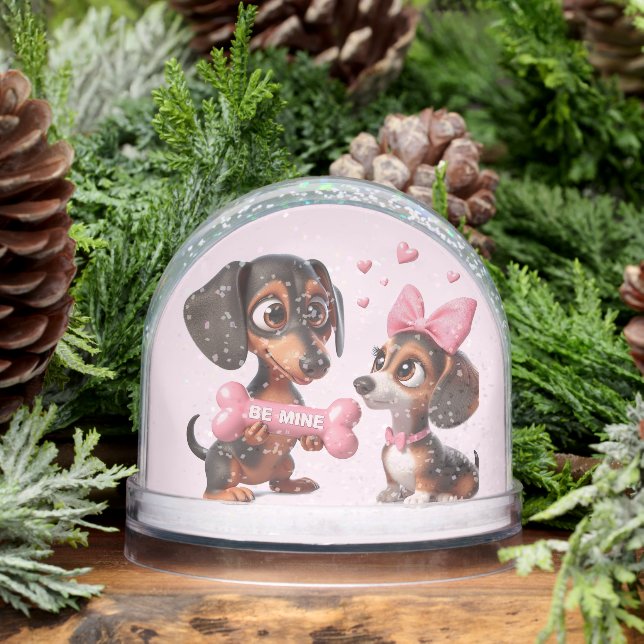 Animated Dachshund Valentine  Snow Globe (Winter)