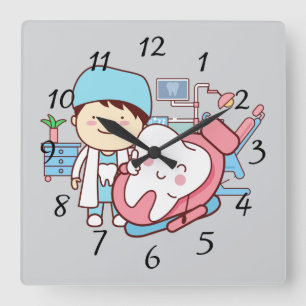 Animated dentist with tooth large clock
