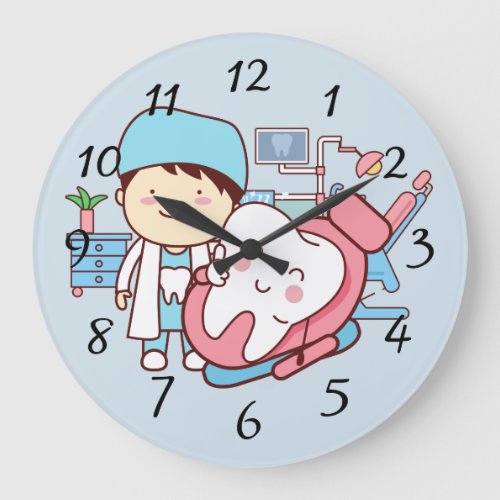 Animated dentist with tooth large clock